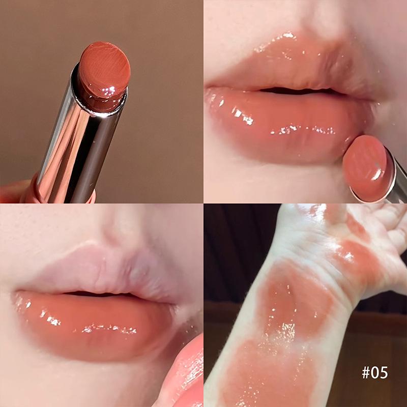 CACE Peach Heart Hydrating Mirror Lipstick: Long-Lasting, Non-Transfer, Whitening & Plumping Nude Glaze.