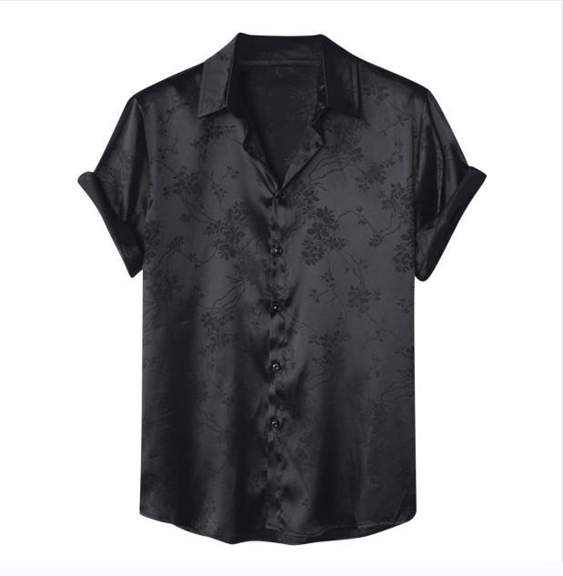 Camicia da Uomo Jacquard di Raso a Maniche Corte Stile Europeo & Americano Moda 2025