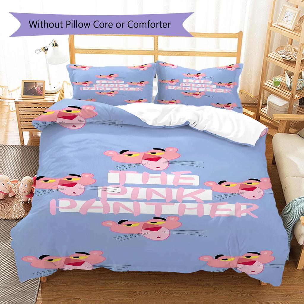 Pink Panther Muster Bettwäsche, Steppbett Set Bettbezug Kissenbezug Zuhause Geburtstagsgeschenk (1 Bettbezug + 2 Kissenbezüge, ohne Füllung)