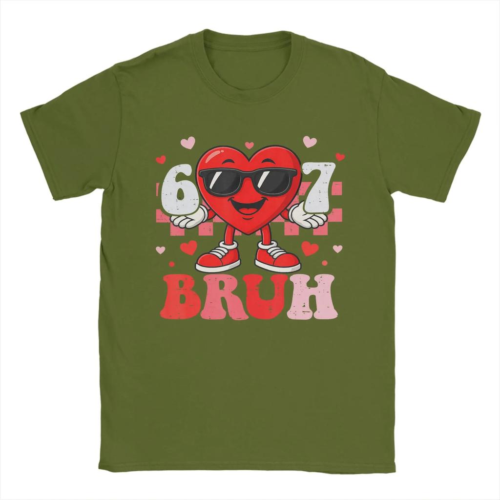 Six Seven 67 Bruh 6 7 Meme Funny Valentine Heart Cotton T-Shirt Men Summer Y2K T Shirts O Neck Tee Shirt Plus Size Casual Tops