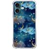 Indigo Blue Moon and Stars Phone Case Compatible with iPhone 16, Aesthetic Cloud Moon Stars Art Case for iPhone 16, Trendy Cool TPU Bumper Phone Case