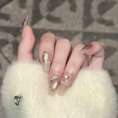 Wearing Armor with High-end Handmade Light-chasing Cat Eye Shell Magic Mirror Manicure Removable Fake Nails