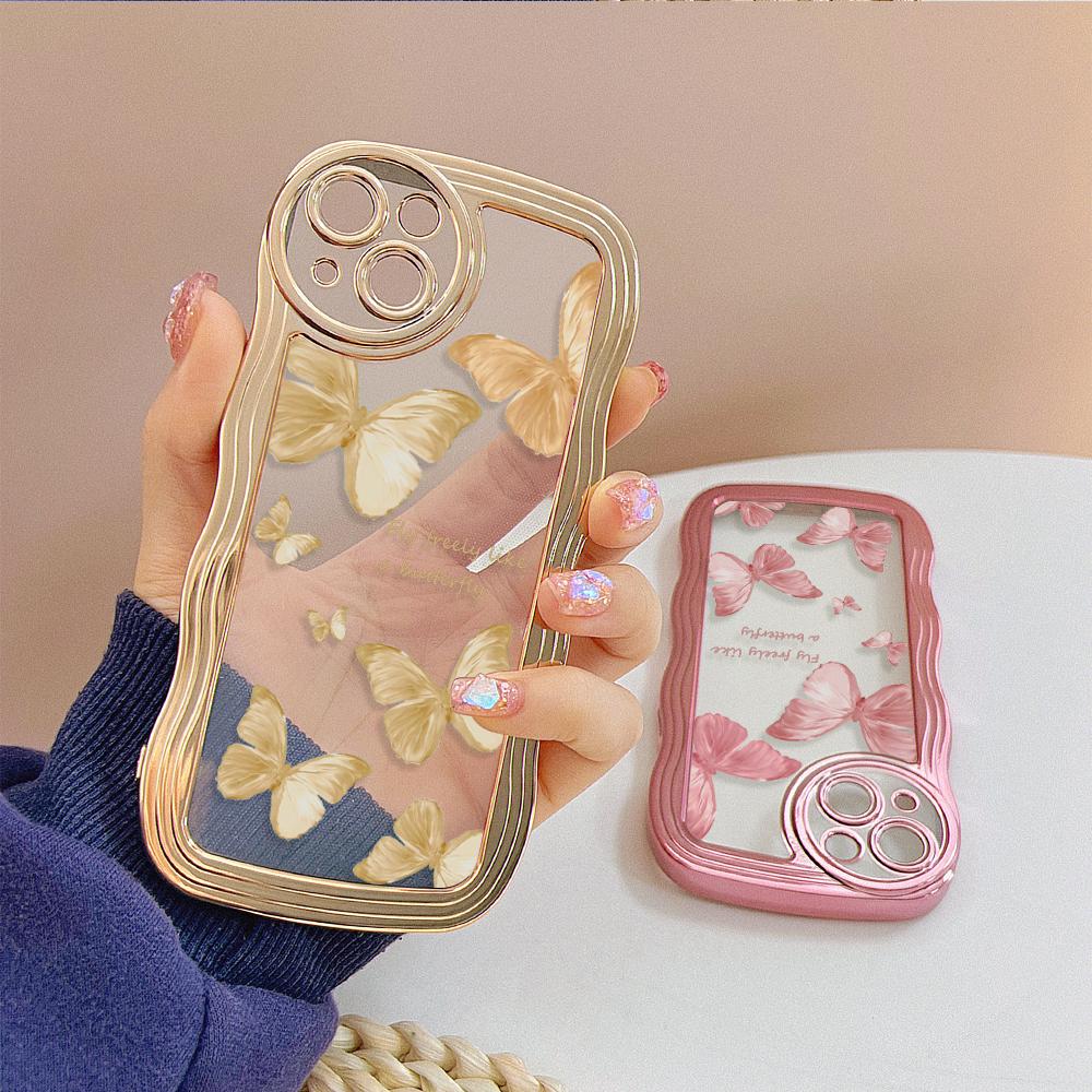 

Роскошный чехол для телефона с гальваническим покрытием и волной в виде бабочки для Samsung Galaxy S22 Ultra 5G S21 S20 FE S10 A73 A53 A52 A51 A33 M22 A03, прозрачные чехлы