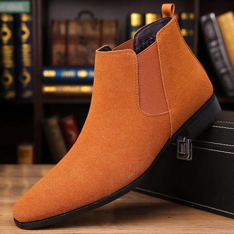 Luxury Fashion Designer New Suede Leather Pointed Toe Business Casual Ankle Boot For Men Winter Chelsea Leather Shoes