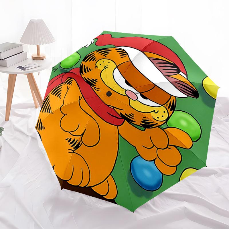 1pc Christmas Edition Garfield Cat Automatic Opening Umbrella, Portable Three-Fold Design with 8-Bone Iron Frame, Perfect Outdoor Gift for Fans, Trave