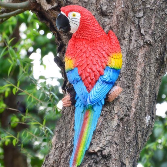 Simulation Parrot Bird Sculpture?Resin Craft Wall Hanging Garden Decoration