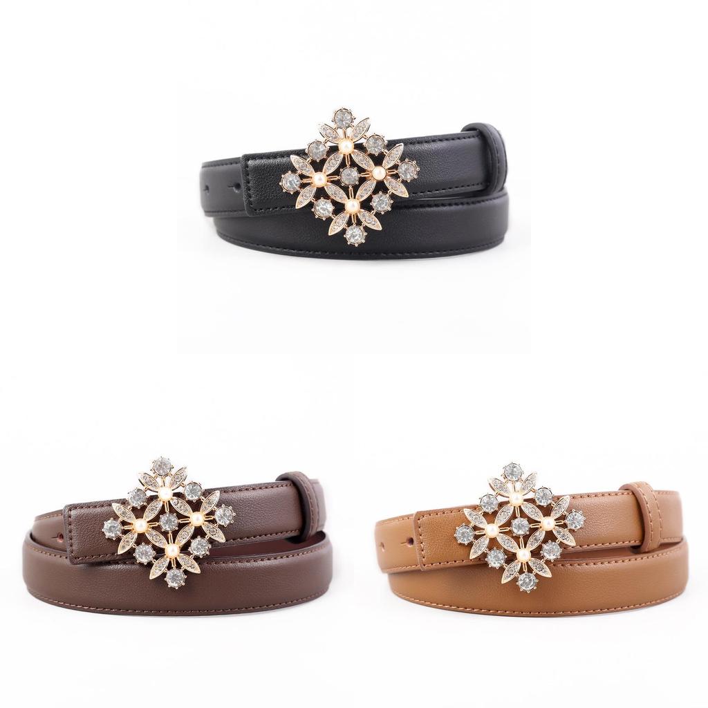 Female Leather Belt With Water Drilled Embellishments For Casual Wear And Dresses