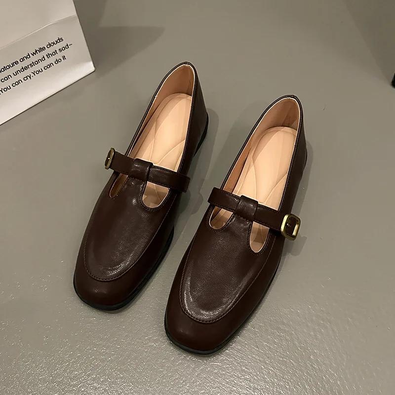 Fashion Women Loafers Ballet Dance Buckle Shoes Slip On Cross Strap Black Flat Low Heels Autumn Spring Dress Mary Jane Pumps