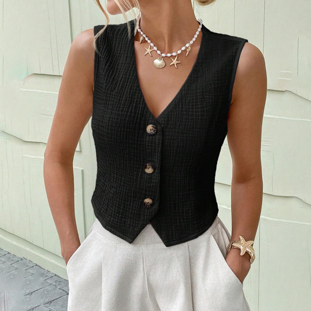 Ladies' Casual And Fashionable Cardigan Button Up Front Vest Top