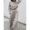 Long Sleeve Top and Sweatpants Set Solid Color Long-Sleeved Top Loose Sweatpants Suit