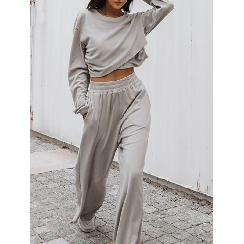 Long Sleeve Top and Sweatpants Set Solid Color Long-Sleeved Top Loose Sweatpants Suit