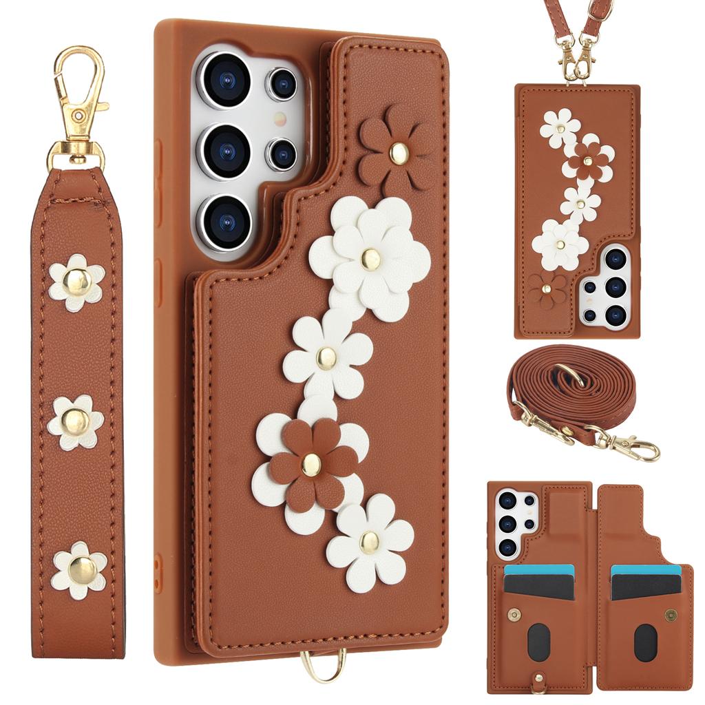 SY-001 For Samsung Galaxy S24 Ultra Case Kickstand Leather+TPU Crossbody Phone Cover