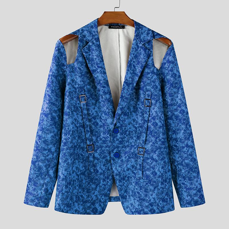 

INCERUN Men Lapel Neck Cutout Long Sleeve Button Floral Print Thin Blazer Coats 5XL синий