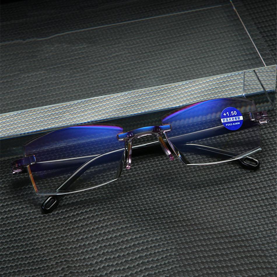 Men Square Rimless Reading Glasses Women Anti Blue Light Blocking Frameless Presbyopic Glasses Frame Diopters +1.0 1.5 2 2.5