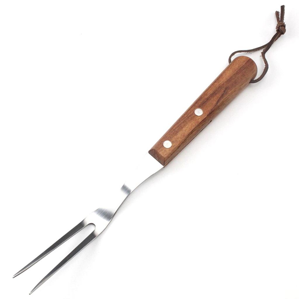Oven Portable Stainless Steel Wooden Handle Meat Fork BBQ Accessories Carving Fork Barbecue Tool