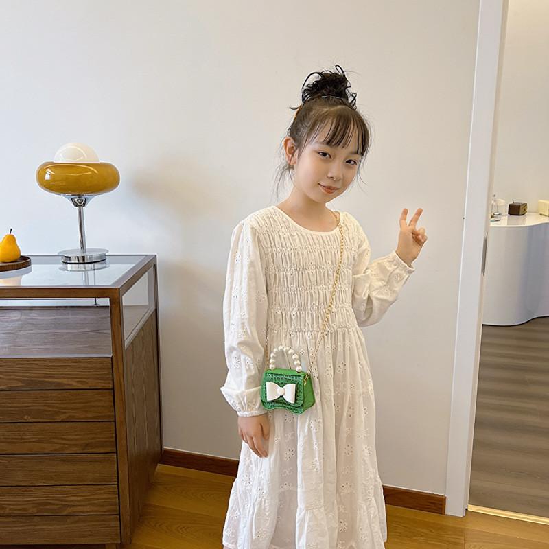 Stylish Mini Chain Crossbody Bag For Kids With Pearl Bow Knot Fashionable Design