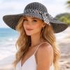 Großer Rand Sommer Sonnenhut Schleife Strohhut Mode Strandkappe für Damen
