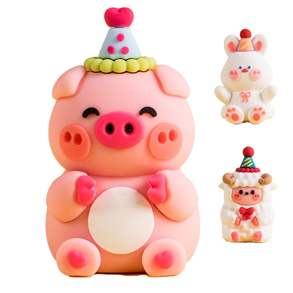 Cartoon Animal Figurine Decorative Cute Soft Plastic Animal Ornament for Birthday Party Desktop