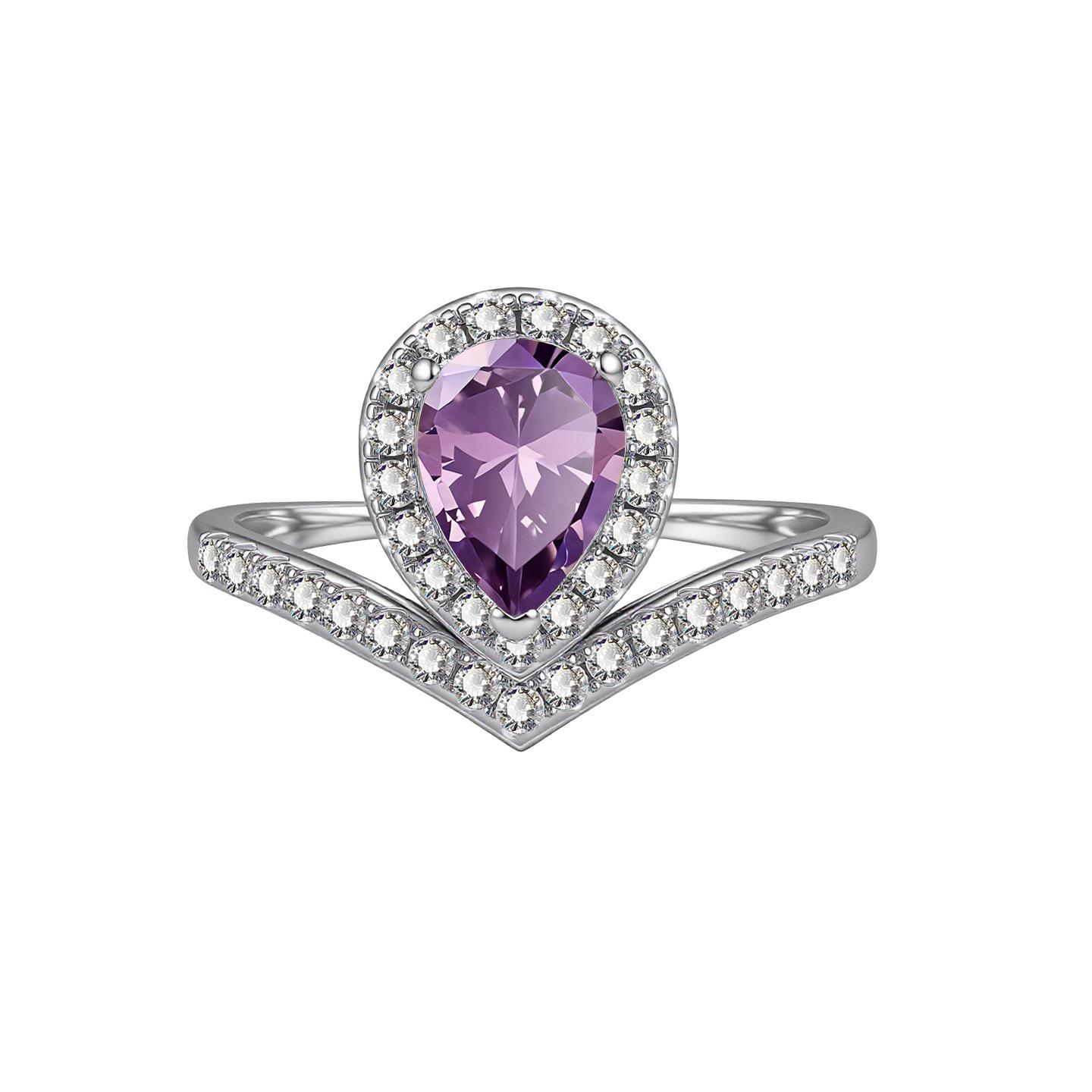 V-Shaped Water Drop Gem Ring with Eco-friendly Copper and Multi-colored Stones for Work Commute Adjustable