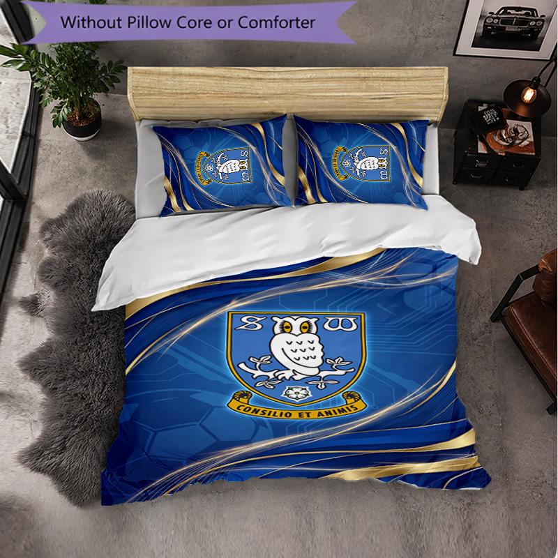 Sheffield Wednesday Football 3 Piece Bedding Set Soft Duvet Cover Set with Pillowcases Printed Bedroom Decor Set for Home