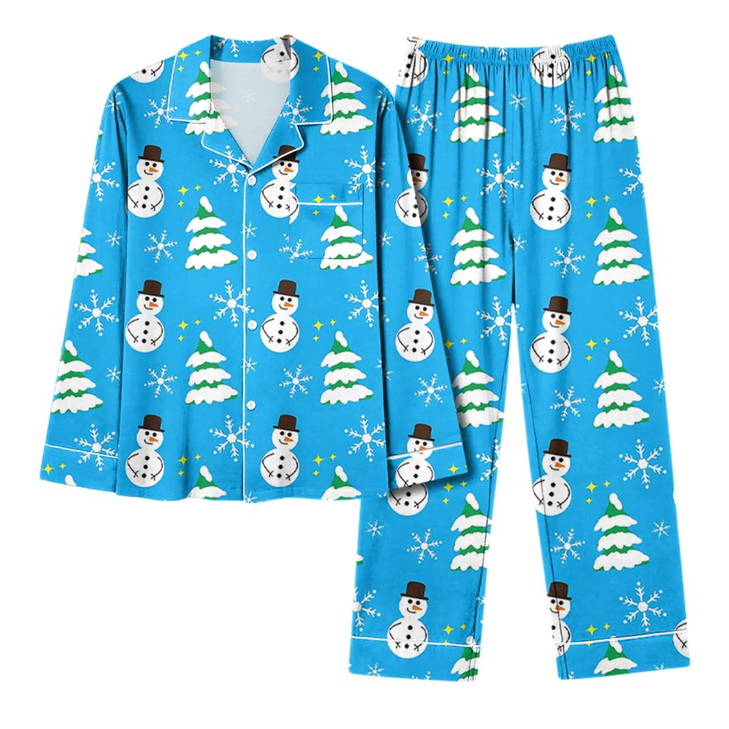 Damen Casual Mode Weihnachts-Print Langarm Oberteil und Hose Homewear Set