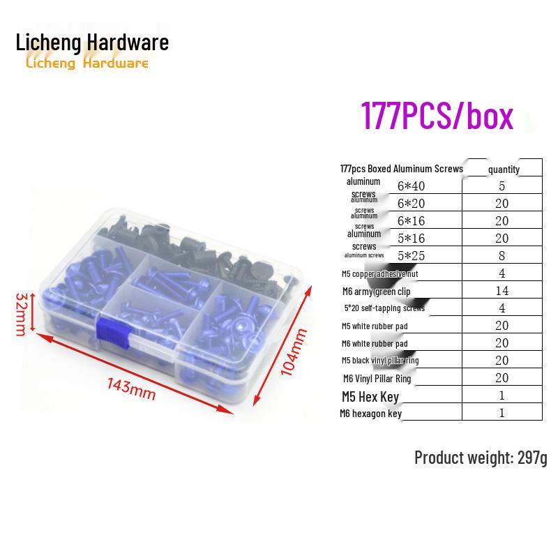 Śruby kolorowe do szyby motocyklowej ze stopu aluminium (177/183/198 szt.)