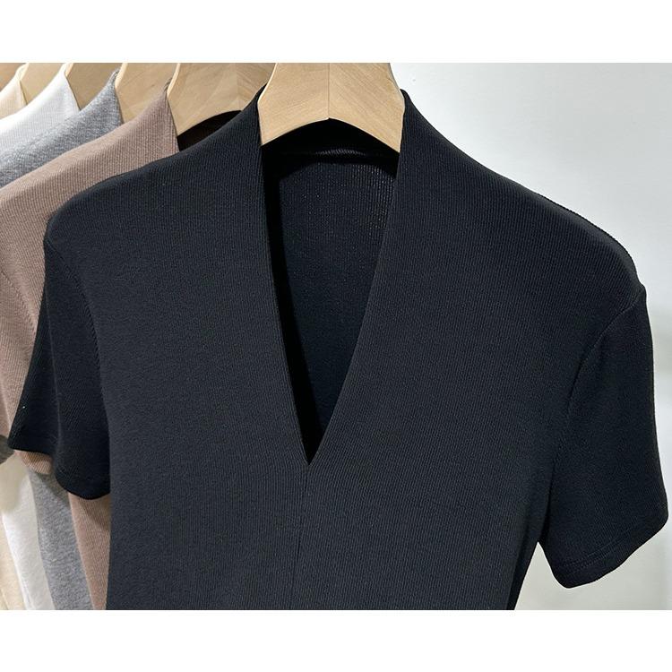 Threaded Fashion V-neck Short-sleeved T-shirt Women's Summer New Slim-fit Half-sleeved T-shirt Top