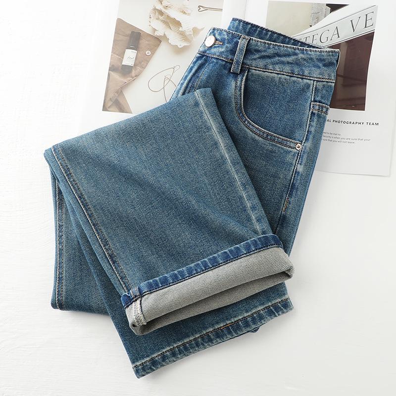 Women's High-Waist Retro Slim Jeans - Spring/Autumn 2025 Wide-Leg Pants for Pear-Shaped Body.