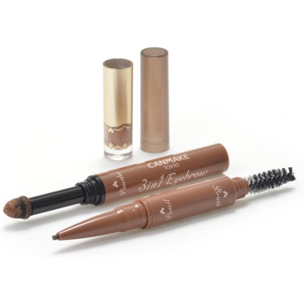 Canmake 3in1 Eyebrow 01 Natural Brown Pencil Eyebrow Powder With Eyebrow Brush 01 Natural Brown