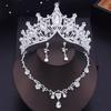 Baroque Tiaras Gold Color Red Crown Necklace Earring Sets Wedding Bridal Jewelry Set Prom Costume Accessories