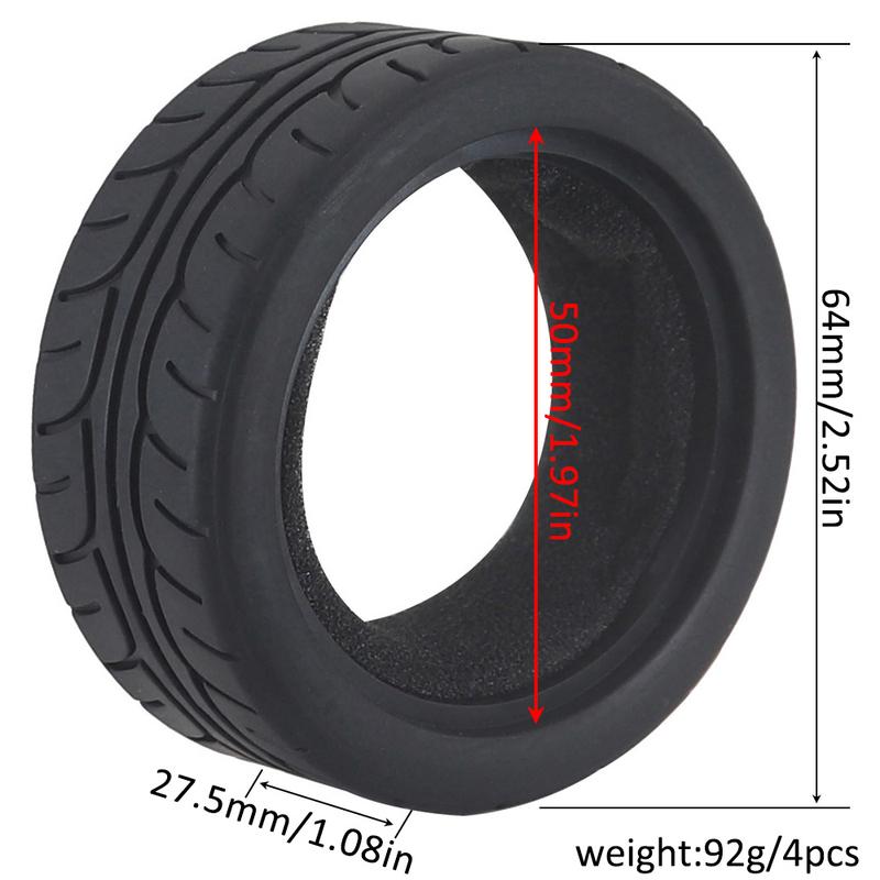 1:10 On-road Car Tires 63-68mm High Grip Rubber Tyre Hot Melt Tire Hsp 94123 Hpi Himoto Fw06 Tt01 Abrasion Resistant Racing Car