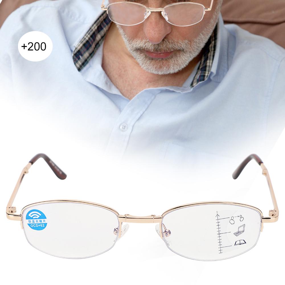 Multifocal Progressive Presbyopic Glasses Blue Light Blocking Reading Glasses for Men Women(+200