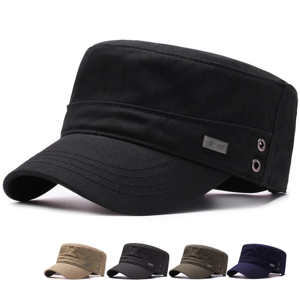 Four Seasons Flat Top Hat Men's Simple Cotton Peaked Hat Fashion Baseball Cap Casual Cap, Commuter Sunshade Hat