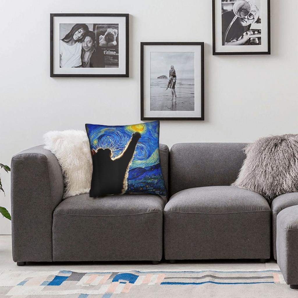 Starry Night Cat, Van Gogh Cat Pillowcase Polyester Cushion Cover Decorations Pillow Case Cover Home Square 40*40cm