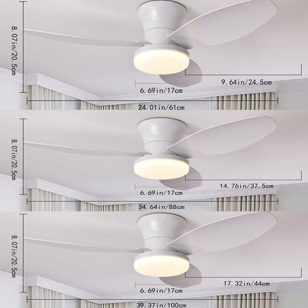 Three-leaf ceiling fan with light -36 low-profile ceiling fan, with light and remote,  LED dimmable modern ceiling fan, suitable