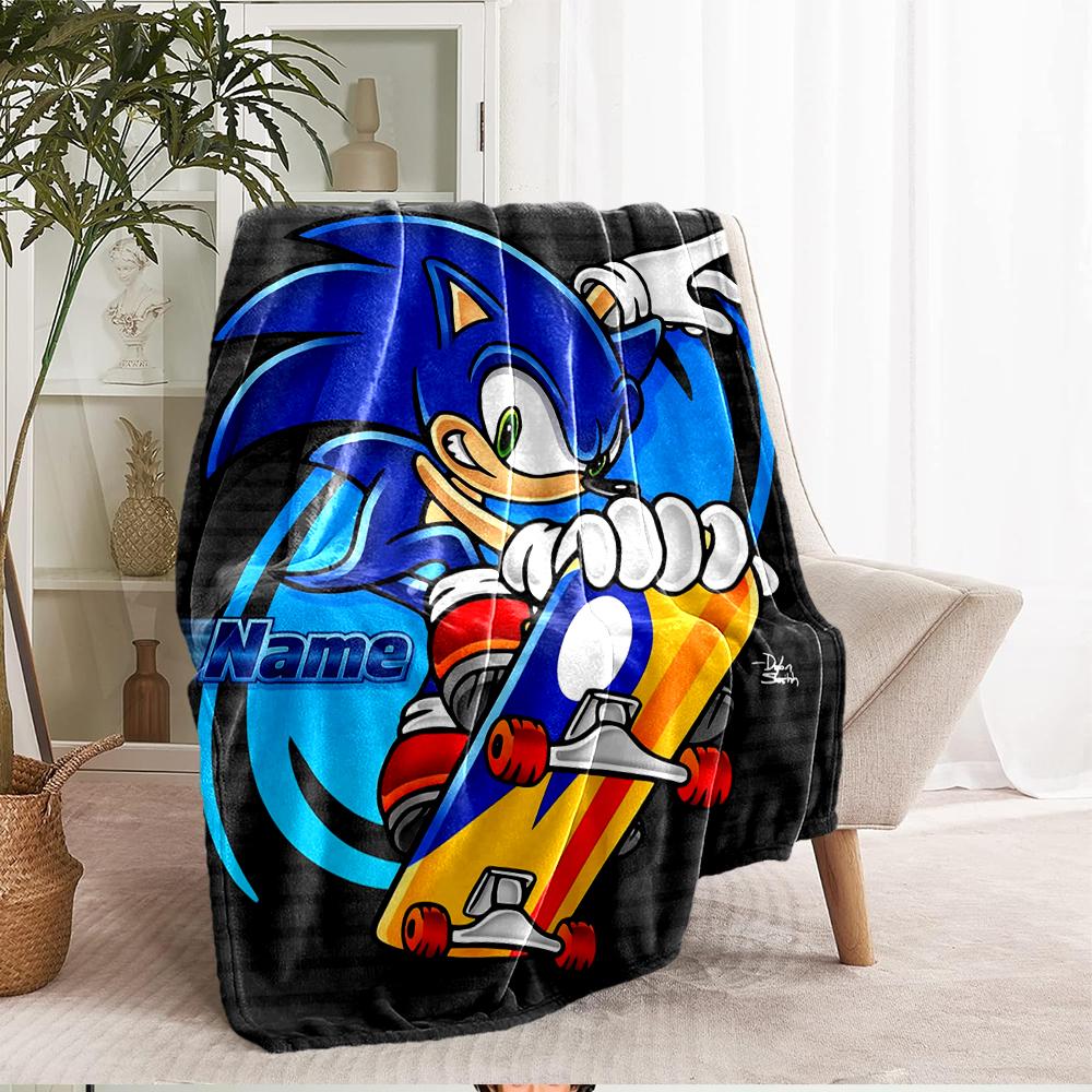 Custom Name Sonic Theme Printed Blanket - Perfect for Couch, Bed, Travel & Outdoor Use | Machine Washable, Cozy & Durable.