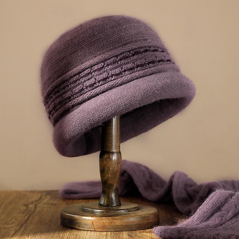 Middle-aged knitted hat women's autumn and winter old lady hat elderly outdoor piled thickened warm wool hat