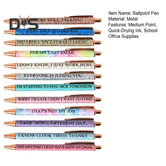 12Pcs Glitter Powder Ballpoint Pen 1.0MM Medium Point Quick-Drying Black Ink Adults Coworkers Colleague Negative Retractable Pen School Office