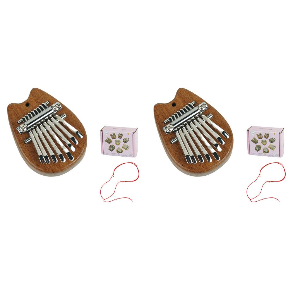 2Pcs 8 Keys Mini Kalimba Wooden Thumb Piano with Lanyard Portable Musical Instrument Cute Marimba for Travel Party Outdoors