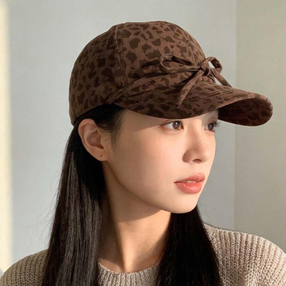 Sunshade Leopard Print Bow Baseball Cap Adjustable American Style Casquette All Seasons