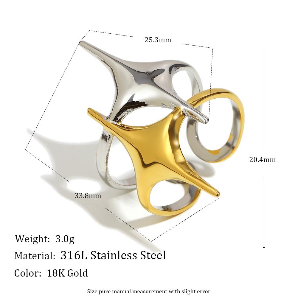 

MamacitaSlay 316L Stainless Steel Mixed Color Double Star Open Ring Women s Party Waterproof 18K Gold Plated Ring Unique Ring resizable