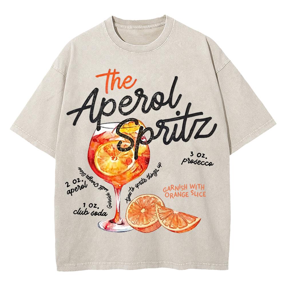 Cotton Vintage Washed Aperol Spritz Club Tshirt New Fashion Men Casual Retro Lemon Cool Oversize Loose Acid Wash Tee Shirt
