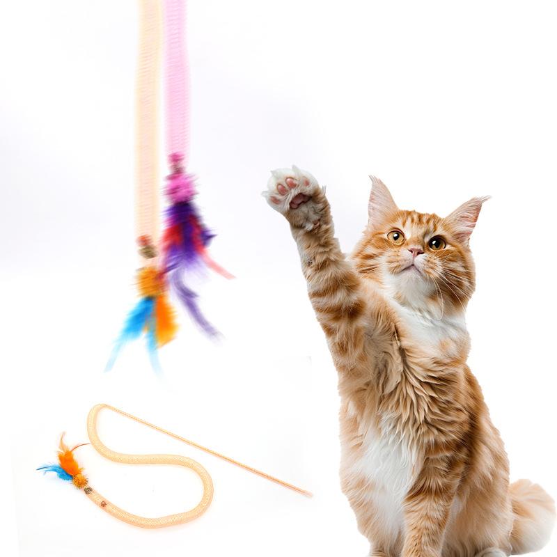 Elastic Net Tube Cat Player, Feather Cat Interactive Toy, Little Snake Cat Player, Sound-making Cat Pet Supplies