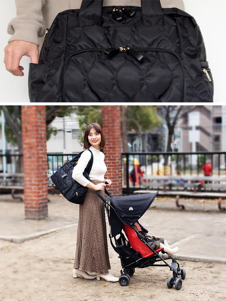 Gratante Mother's Bag, Stylish, Lightweight, Quilted Nylon Tote Bag, A4 Size, Padded Boston Bag, Large, Travel, Perfect for Moms and Dads, Abb-g0010