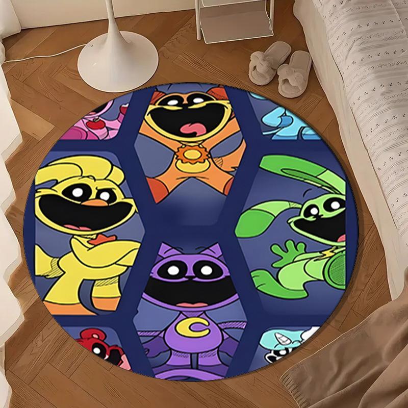 Happy Smiling Cartoon Characters Round Rug for Livingroom,Bedroom, Palyroom, Chair Rug, Area Rug, Circle Carpet, Large Size Fan Christmas Gift