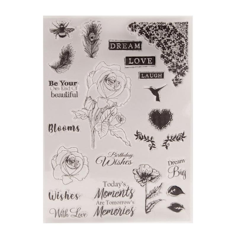 Transparent Silicone Stamps Wishes Clear Stamps Flowers Seal Stamps for Scrapbooking Card Making Decorations