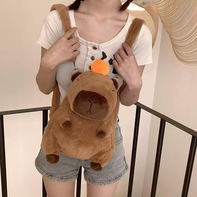 Kawaii Capybara Plush Backpack for Women Versatile Cartoon Funny Capibala Crossbody Bag aLrge Capacity Tote Bag