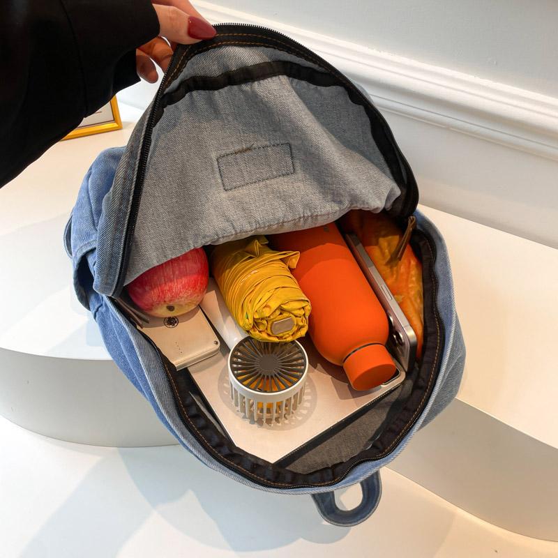 Denim Ryggsäck Dam Ryggsäck med stor kapacitet Student Skolväska