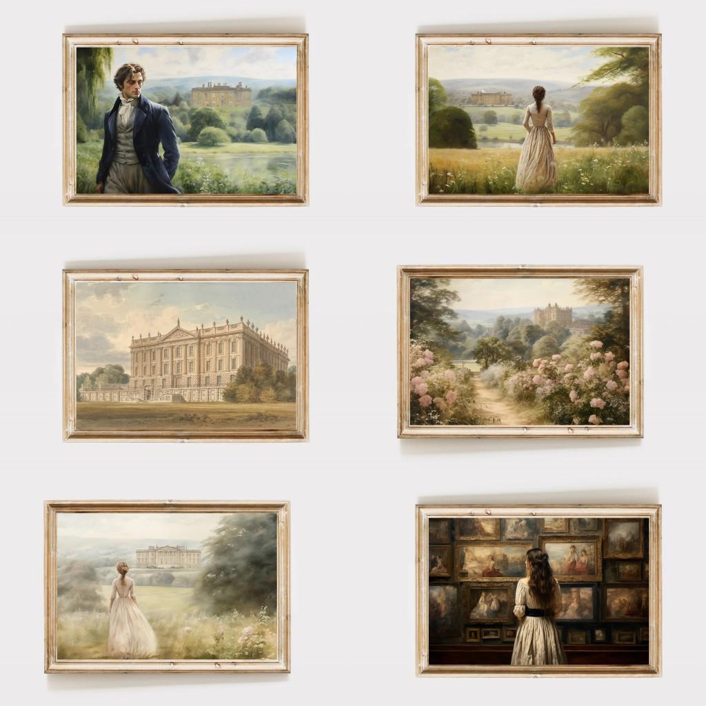Pride and Prejudice Wall Art Print Canvas Oil Painting Elizabeth Bennet and Mr Darcy Cottagecore Posters Home Decor