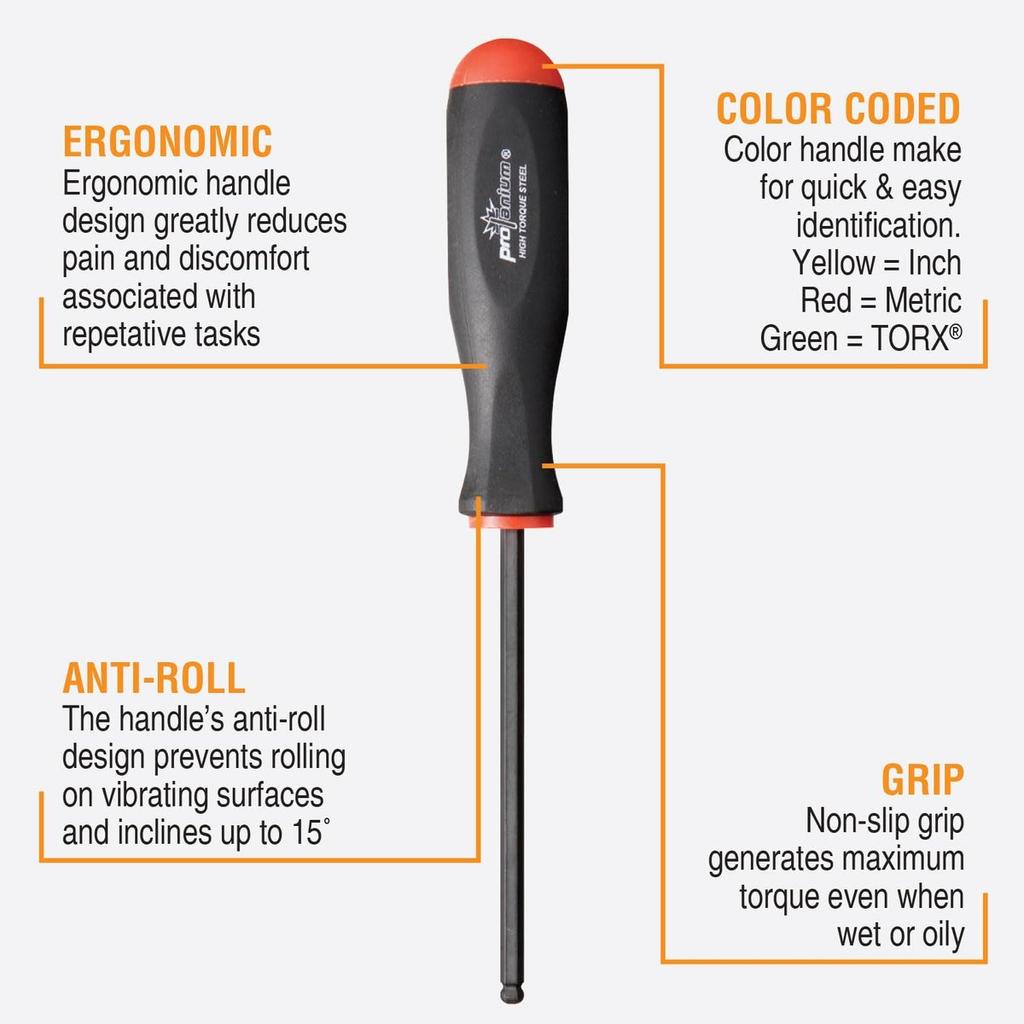 Bondhus Ball Point Hex Driver Set, 6-Piece Metric (1.5mm-5mm) with Ergonomic Grip, Made in USA